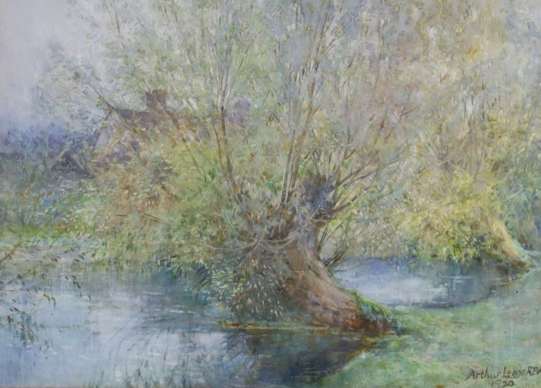 K. Piyadasa, watercolour, Asian river landscape, signed, 34 x 40cm and a watercolour of willow trees by Arthur Legge, dated 1920, 23 x 32cm